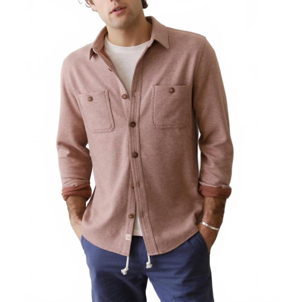 NEW MARINE LAYER austin pacifica stretch twill overshirt top in red